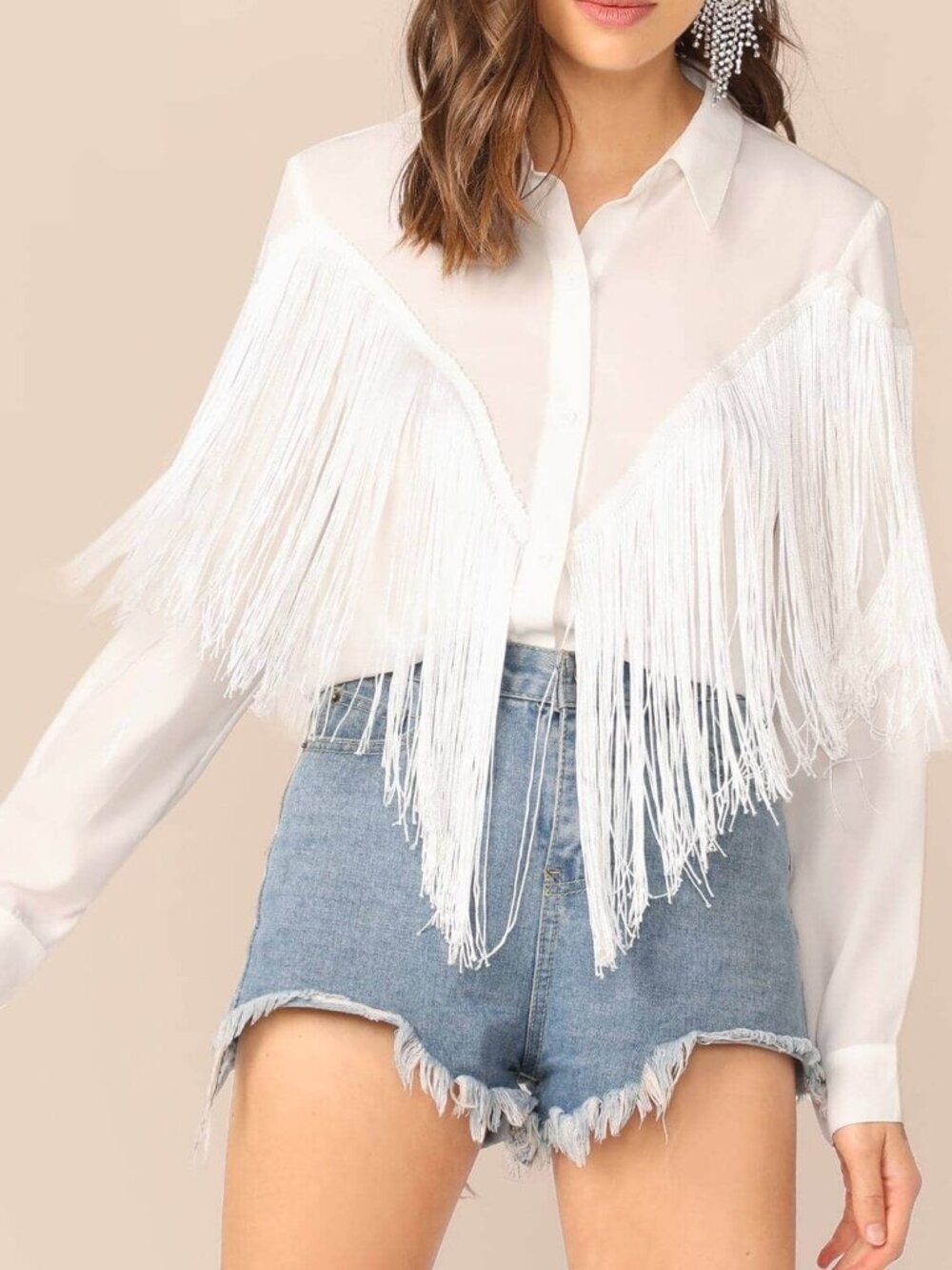 Women's Chevron Fringe Trim Shirt - Picture 1 of 6